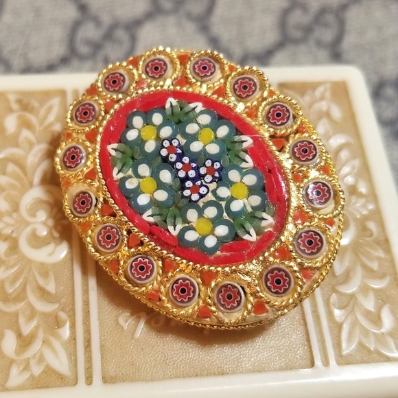 Vintage Micro Mosaic MINT Brooch - Picture 2 of 7